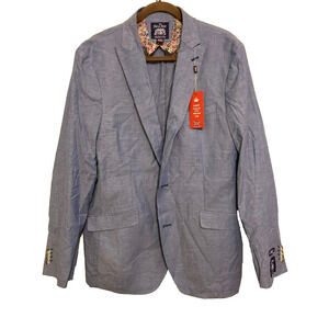 THE SAVILE ROW Sloane Chambray Cotton Brit Slim Suit Jacket Blazer 42L Blue NWT